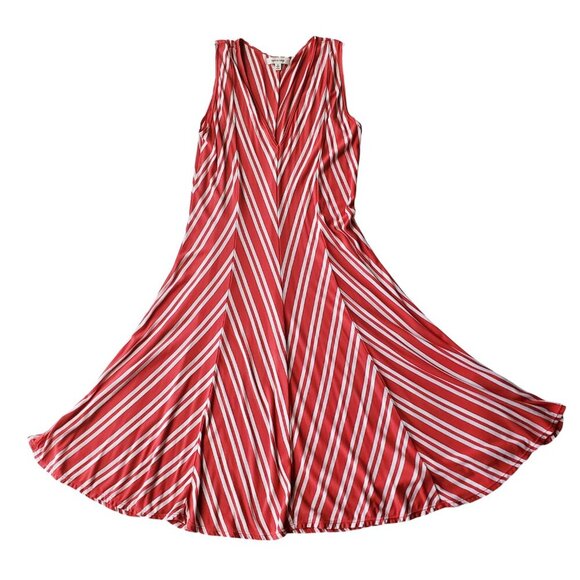 Max Studio Fit & Flare Candy Cane Red & White Stripe Deep V Neck Dress Size S - Picture 6 of 13